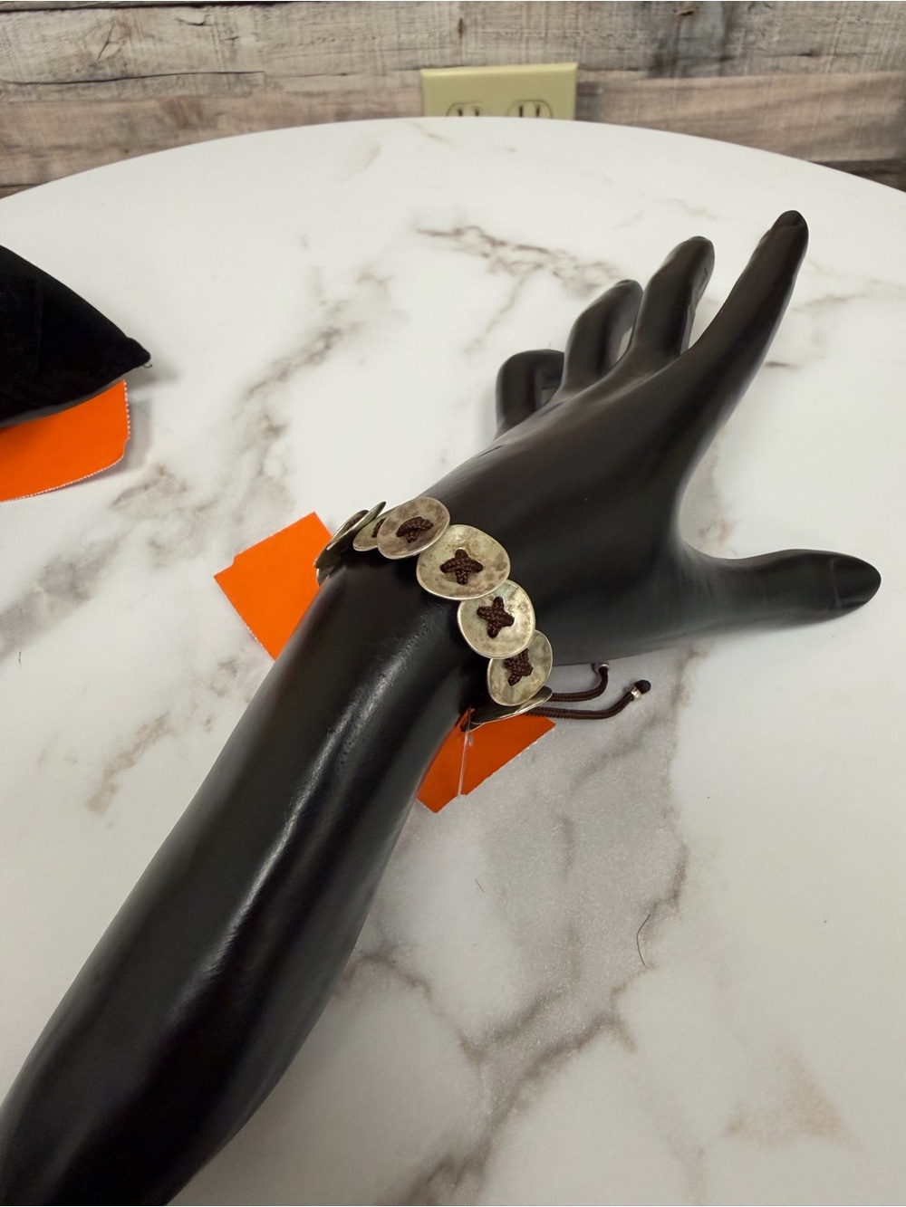 Silpada Sterling Silver Disc Brown Cord Bracelet